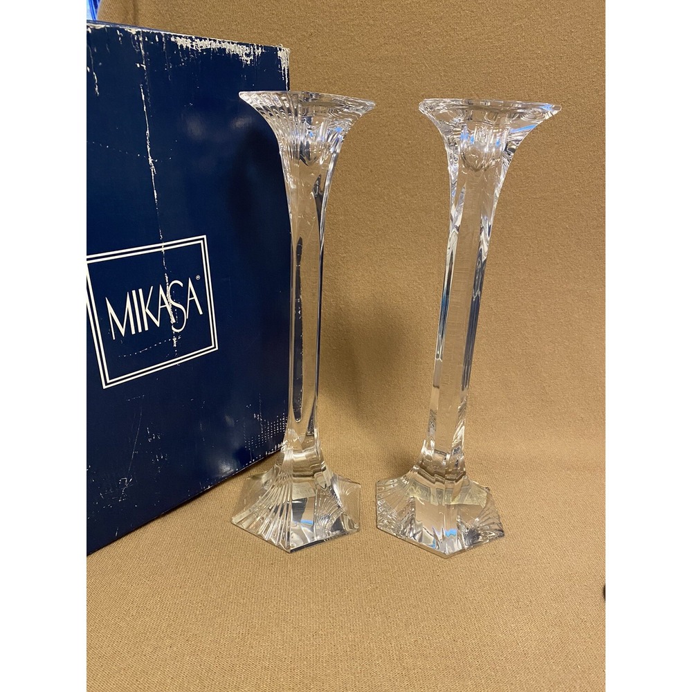 Mikasa Elegant 12".5 Tall Pair Candlestick HELMSLEY Full Lead Crystal Germany